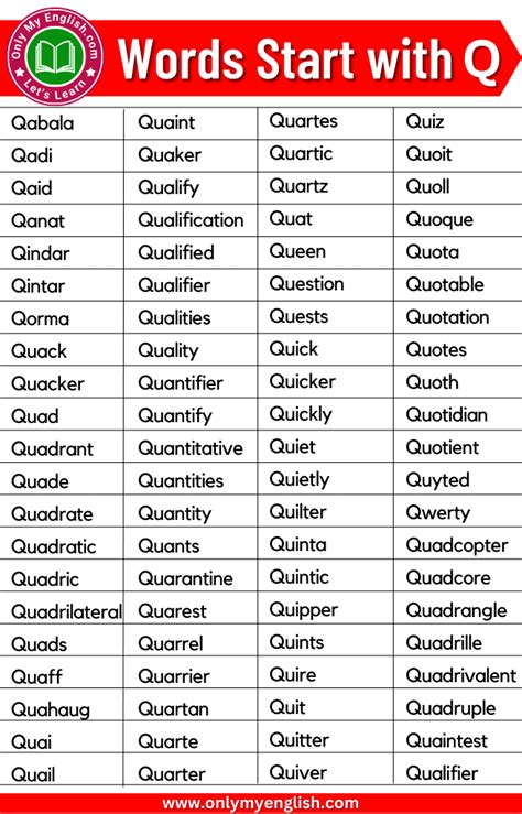 words with q|Words that start with q .